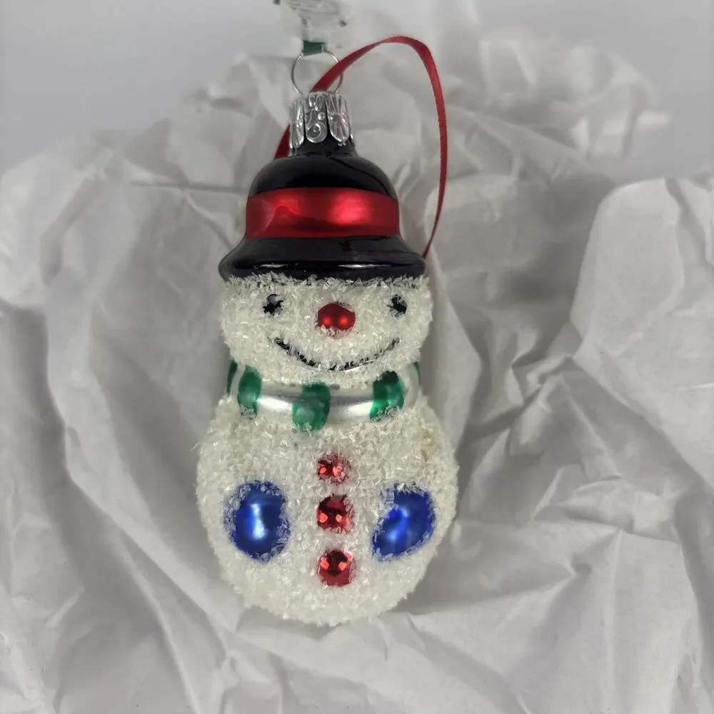 Flocked Snowman Riding Motorcycle Christmas Ornament Midwest of Cannon Falls